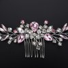 Teyglen Bride Pink Crystal Wedding Hair Comb, Alloy Rhinestone Teardrop Hair Piece for Women Bride Girls (Pink, 15*8 cm / 5.9*3.14 inches)