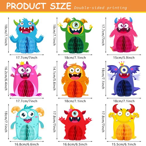 9 Sets Monster Honeycomb Centerpieces Little Monster Party Table Decorations Monsters Themed Birthday Party Supplies Baby Shower Party Favors Birthday Party Centerpiece Table Toppers Decor for Kids