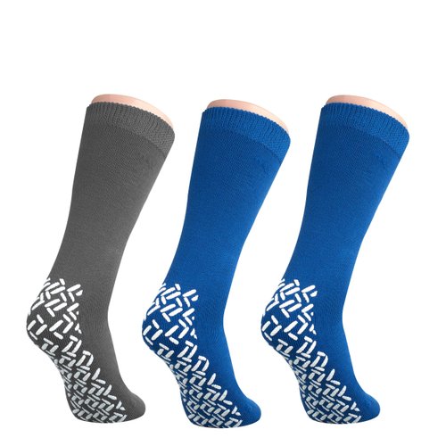 Nobles Non-Skid Bariatric Slipper Socks - XXXL Extra Wide Socks, Diabetic Socks for Men and Women - Hospital Socks for Swollen Feet, Edema Socks, Diabetes Socks - 3 Pairs, 1 Grey 2 Black