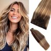 Hair Extensions Clip in Real Human Hair Extensions Blonde Human Hair Clip ins Extensions Brown to Blonde Highlights Remy Human Hair Clip in Extensions for Women 16 Inch 7pcs 70g