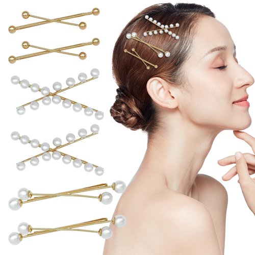 6 Pcs Gold Hair Bobby Pins Pearl Hair Clips X Shaped Hair Barrettes Metal Hair Pin Decorative Wed...