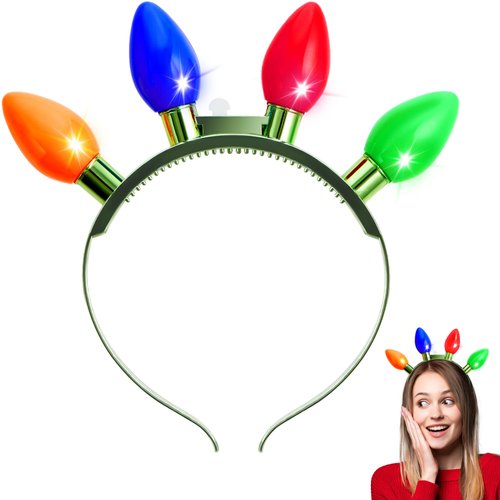 JOYIN 3 Packs Christmas Headband LED Light Bulb Flashing Headband with 4 Colorful LED Bulbs for Adults Kids Christmas Accessories Christmas Party Favors Xmas Party Supplies