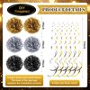 TaoBary 15 Pcs New Year's Eve Party Supplies for 2025 Happy New Year Decorations Black Gold New Year Banner Swirl Streamers Pom Poms Glow Lights New Year's Eve Decorations Batteries Not Included