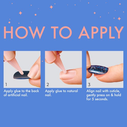 KISS Gel Fantasy Dreamdust, Press-On Nails, Nail glue included, Champagnes', Light Blue, Short Size, Squoval Shape, Includes 28 Nails, 2G Glue, 1 Manicure Stick, 1 Mini File