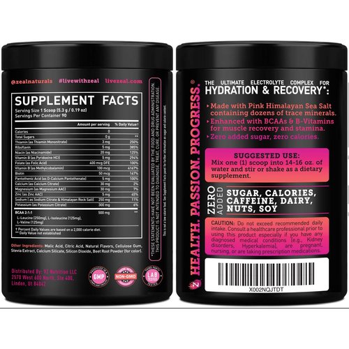 Zeal Naturals Electrolyte Powder Recovery Drink (90 Servings | Raspberry Guava) w/ 0 Sugar +BCAAs +B-Vitamins Electrolyte Supplement w Potassium Zinc & Magnesium for Hydration - Keto Electrolytes