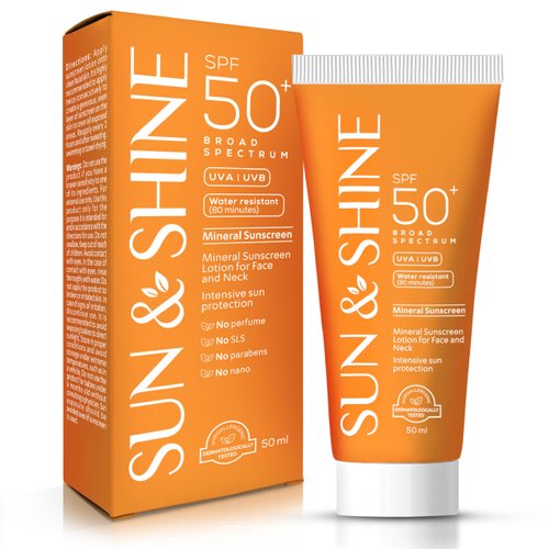 Sun&Shine 100% mineral sunscreen zinc oxide for Sensitive Skin: SPF50+ Broad Spectrum UVA UVB, Face sunscreen lotionreef safe, fragrance free 1.7 Oz