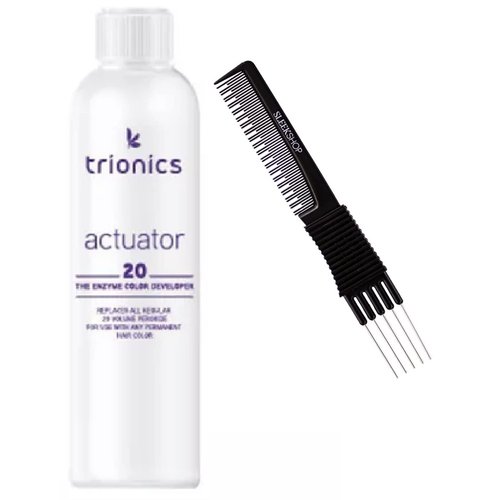 Trionics ACTUATOR 20 The Enzyme Color Developer, 20 Volume Hydrogen Peroxide for Haircolor Hair Color Dye (w/Premium Carbon Teasing Comb) Sleek (8 oz original size)