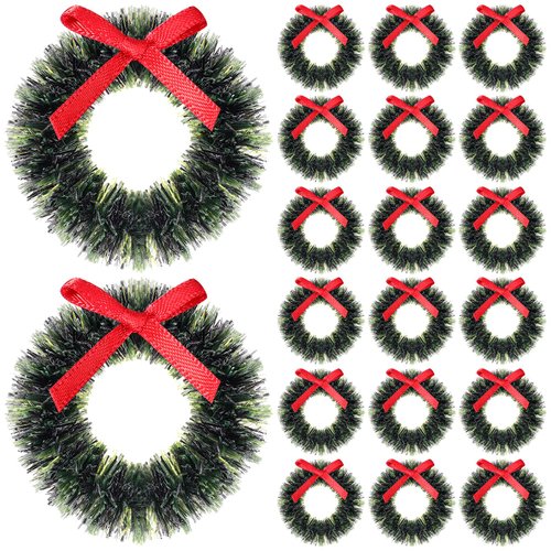Dollhouse Miniature Christmas Wreath 1:12 Hanging Wreath Christmas Decoration Dollhouse Accessories Mini Wreaths Xmas Tree Hanging Decor for Dollhouse Holiday Festival Decorations 20pcs