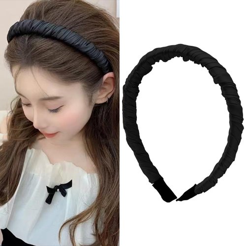 Ancnoz Black Satin Headband for Women Girls Black Non Slip Silk Hairband Hair Band Hoop for Women’s Long Short Hair Elegant French Hair Accessories