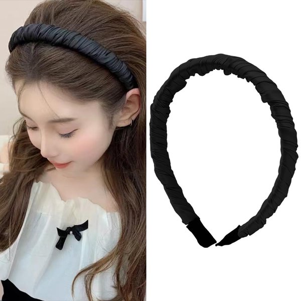 Ancnoz Black Satin Headband for Women Girls Black Non Slip Silk Hairband Hair Band Hoop for Women’s Long Short Hair Elegant French Hair Accessories