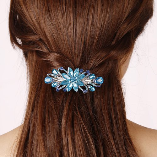 Sankuwen Flower Luxury Jewelry Design Hairpin Rhinestone Hair Barrette Clip,Also Perfect Mother's Day Gifts for Mom (Sky Blue)