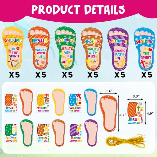 Fancy Land Jesus Walks with Us Sandal Craft Kit Christian Sunday School Crafts for Kids Preschool Activities 30 Sets
