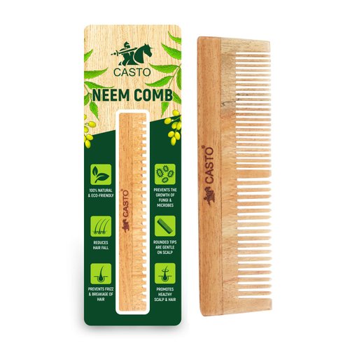 Hair Comb - Natural Wood with Anti-Static & No Snag Handmade Organic Neem Comb with Fine Tooth for Head Hair, Moustaches, Beard (DualTooth)
