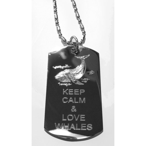 Hat Shark Keep Calm and Love Ocean Whales - Military Dog Tag, Luggage Tag Metal Chain Necklace