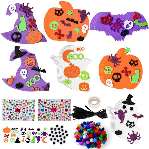 399 Pcs Halloween Foam Craft Kit, DIY Pumpkin Ghost Bat Black Tree Ornaments Decorations, 36 Sets Halloween Foam Stickers Set, Halloween Craft Kits with Foam Fall Maple Leaves Rhinestone Sticker