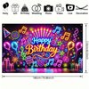 Blissyard Neon Birthday Party Banner 71x43 Inch Glow in The Dark Birthday Party Photography Backdrops Happy Birthday Party Decoration Banner for Kids Boys Girls