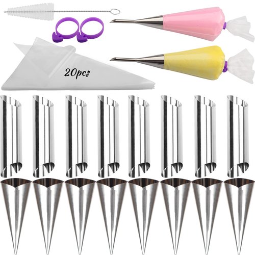 43pcs Cannoli Tubes set Stainless Steel Cream Horn Mold,Cannoli Forms Tubes Kits for Danish Pastry Lady Lock Form,Cream Roll,Croissant (43)