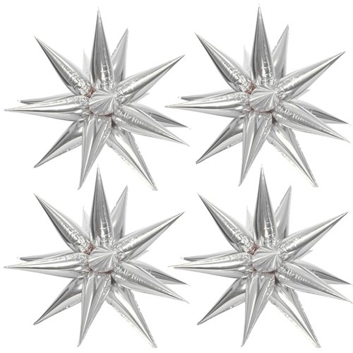 50 Pcs Silver Foil Cone Star Balloons Big 26 inch Silver Explosion Star Mylar Balloons 12 Point 3D Starburst Star Balloons for Party Supplies Christmas Birthday Wedding Decorations Party Supplies