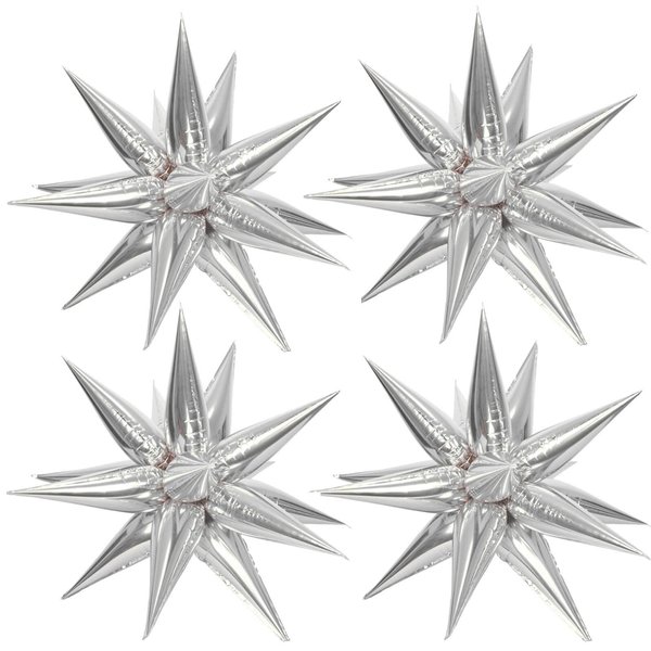 50 Pcs Silver Foil Cone Star Balloons Big 26 inch Silver Explosion Star Mylar Balloons 12 Point 3D Starburst Star Balloons for Party Supplies Christmas Birthday Wedding Decorations Party Supplies