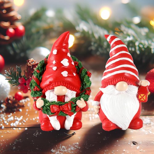 GoGnome Set of 2 Resin Gnome Christmas Decorations - Christmas Table Decor 4.3'' Christmas Ornaments 2024 Gnome Figurines Festive Holiday Decor (Xmas Gnomes)