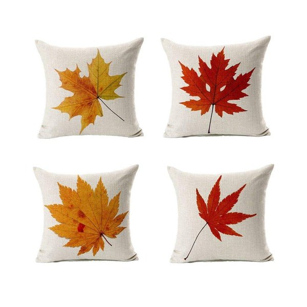 All Smiles Fall Throw Pillow Covers 18x18 Set of 4 Decorative Thanksgiving Autumn Kitchen Home Decor Cushion for Porch Couch,Outside Outdoor Harvest Decorations Maple Leaves