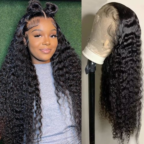 Ali Bling 26 Inch Deep Wave Lace Frontal Wig Human Hair Pre Plucked Glueless Wigs Human Hair 13x4...