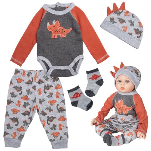 Reborn Doll Clothes 22 Inch Grey Dinosaur Outfits for 20-22 Inch Reborn Newborn Baby Dolls Girl Clothes Accessories……