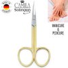 Camila Solingen CS05 Professional Nail Cuticle Scissors, Hypoallergenic Gold Plated Sharp Curved Manicure Pedicure Grooming for Finger and Toe Nail Care. Made of Stainless Steel in Solingen, Germany