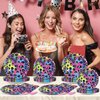 96Pcs Neon Rainbow Leopard Birthday Party Supplies Cheetah Party Plates and Napkins Neon Rainbow Leopard Party Disposable Tableware Decorations for Neon Baby Shower Party Favors for 24 Guests