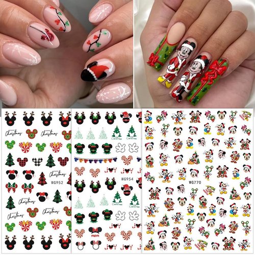 Christmas Cute Nail Art Stickers Cartoon Nail Decals 3D Self Adhesive Nail Stickers Kawaii Cartoon Design Christmas Nail Decals Cute Nail Charms for Women Manicure Acrylic DIY Nail Decoration 6 Sheets