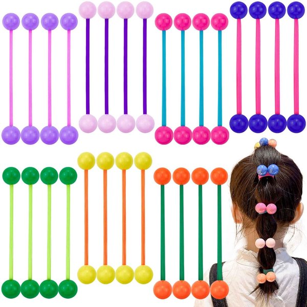 28Pcs Double Balls Hair Ties Ball Bubble Ponytail Holders Candy Colored Twin Bead Hair Elastics Colorful Round Bead Rubber Bands Ponytail Balls Hair Accessories for Women Girls