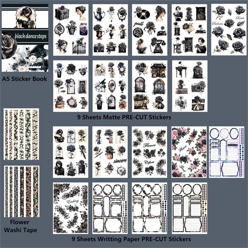 Dwpetzo Scrapbook Stickers for Journaling Adults, Pre-Cut Transparent Stickers, Scrapbooking Materials, Waterproof Sticker Book for Junk Journals, Scrapbook Supplies