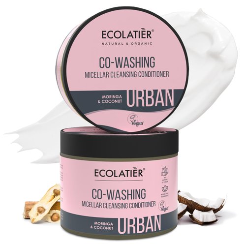 ECOLATIÈR Co Washing Micellar Cleansing Conditioner – 98% Natural, Coconut Oil, Moringa, Vegan, Deep Conditioner for Curly Hair, Cowash, Dry Hair, Women, 8.5 Fl Oz