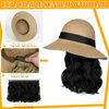 Lansigreen Sun Hat with Hair Extensions Hat Wig UPF 50+ Foldable Wide Brim Straw Beach Hat Attached 9" Wavy Hairpiece Synthetic for Women Summer Dark Black