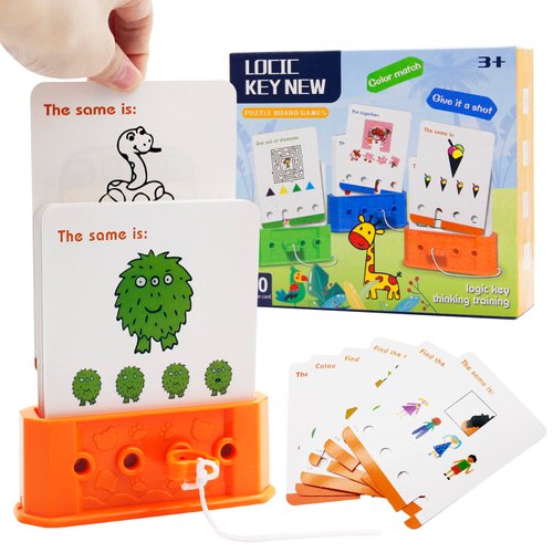KJMYYXGS Toddler Preschool Educational Logic Key Toys, Kids Learning Toys Key Logic Game 3+ Years Old Boys Girls Children Montessori Toys for Ages 2-4, 40 Cards 80 Questions Logical Key Toy (Lv. 1)