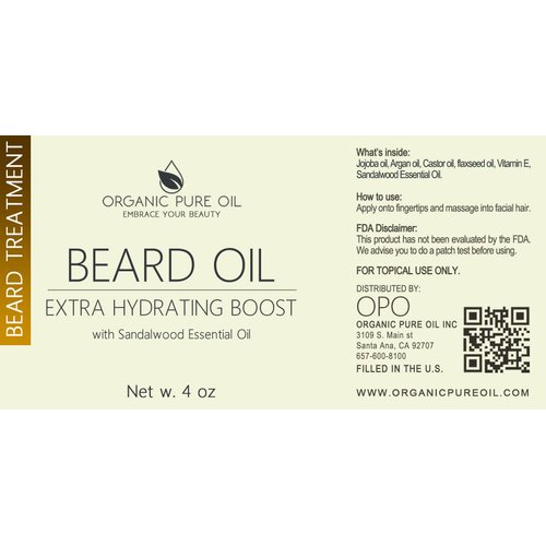 OPO - Organic Beard Oil for Men: 4 oz Sandalwood, Non-GMO, Vegan Facial Hair Conditioner for Fast Growing Beard, Mustache, Eyelash & Eyebrows