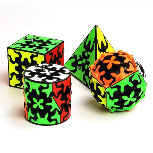 Yealvin Gear Speed Cube Set, Gear Puzzle Cube Bundle of Gear Pyraminx Cube 3x3 Gear Cube Gear Cylindrical and Ball Cube Puzzle Toys for Kids 4Pcs