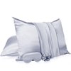 2 Pack Satin Pillowcase with Latent Zipper, Adjustable Satin Eye Mask for Sleeping and Satin Volume Scrunchie for Hair and Skin, Standard Size (Silver,Classic Style)