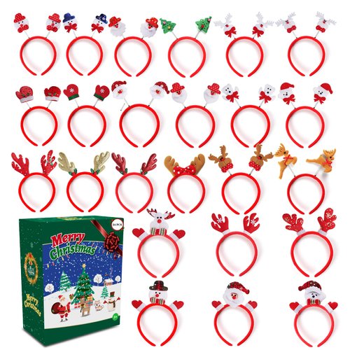 boveeny 24 Pcs Christmas Headbands, Christmas Party Favors, Christmas Classroom Prizes Gifts, Bulk Christmas Goodie Bag Stuffers