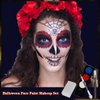 4 Colors White + Black + Red + Blue Face Painting Kit, Face Paint Body Makeup Kit for Halloween SFX Makeup, White Black Halloween Makeup Paltte with Brushes for Skull Clown Art Theater (D Set)