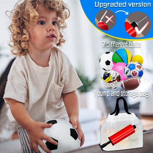 Ladwon Balls Toys for Toddlers 1-3, Toddler Outdoor Toys, Set of 7 Boys Girls Indoor Outdoor Sports Balls Toys, Baby Soccer Ball Basketball Tennis Ball Rugby Ball with Bag