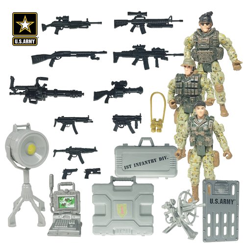 United States Army Recon Platoon Playset with 3 Military Action Figures, Mini Weapons & Accessories - Toy Soldiers for Kids 3+
