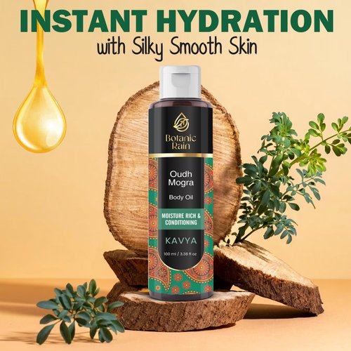 Botanic Rain Ayurveda Body Oil With Oudh & Mogra, Organic Body Oil After Shower, Moisturizing & Hydrating Natural Body Oils For Women And Men, 3.38 Fl Oz