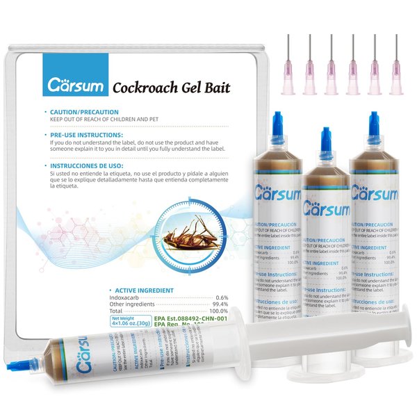 Garsum Cockroach Gel Bait 1 Box (4 Tubes x 30 Grams), Roach Killer Indoor Infestation Home and Outdoor Use