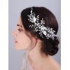 Teyglen Silver Leaf Wedding Headband Bridal Crystal Pearl Hair Piece Handmade Rhinestone Hair Vine Bridal Headpiece Hair Accessories Jewelry for Women and Girls