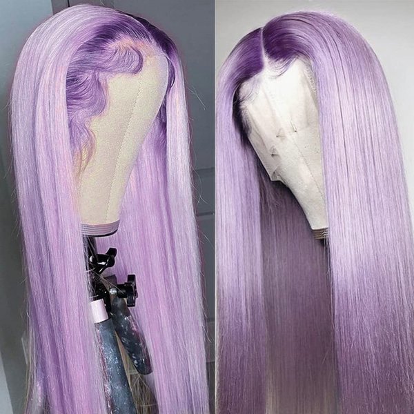 Ambeson Ombre Purple Synthetic Lace Front Wigs Long Straight Hair Glueless Frontal Lace Wigs for Black Women
