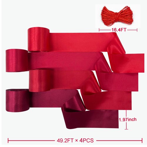 Red Party Decorations 197Ft × 1.97" Ombre Red Ribbon Fringe Hanging Streamer Backdrop Garland for Birthday Valentines Anniversary Wedding Bridal Shower Engagement Graduation Baby Shower Party Supplies