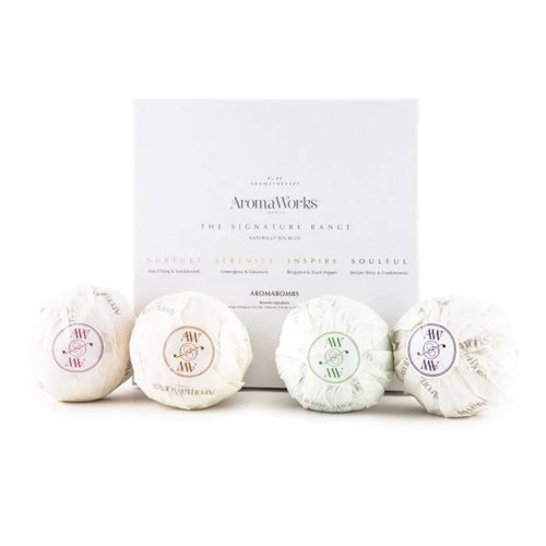 AromaWorks AromaBomb Signature Quad Set |Lift Your Mind and Invigorate Your Senses | Handmade in The United Kingdom | Great Relaxation Gift for Women | Set of 4 x 8.81 Oz Bath Bombs