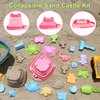 Carlerait Collapsible Beach Toys for Kids, Sand Bucket and Shovels Set with Mesh Bag, Sand Castle Toys for Beach, Travel, Sandbox for Toddlers Age 3-10
