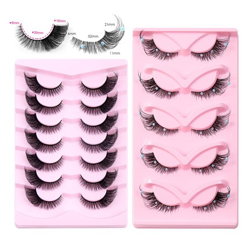 24 Pairs Handmade False Eyelashes - False Eyelashes Wispy Fluffy Cat, Versatile Styles for All Ey...